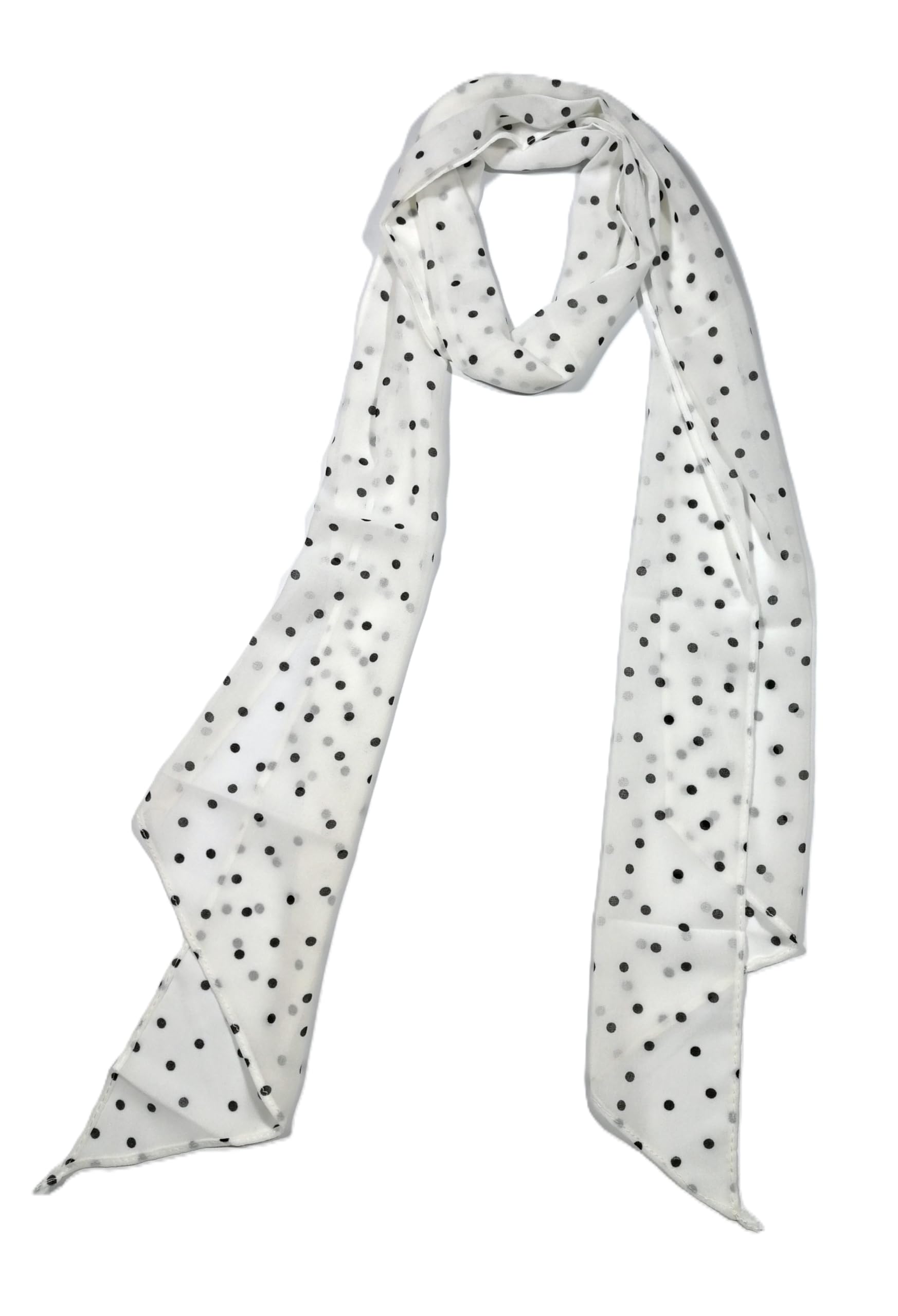 Shanlin Vintage Polka Dot Chiffon Skinny Scarf – Lightweight Retro Long Ribbon for Neck, Hair, Hat