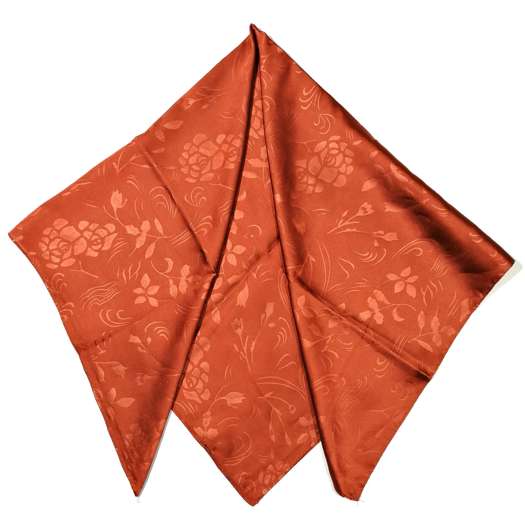 Shanlin Floral Pattern Solid Color Silk Feel Square Scarves (27.5"X27.5")