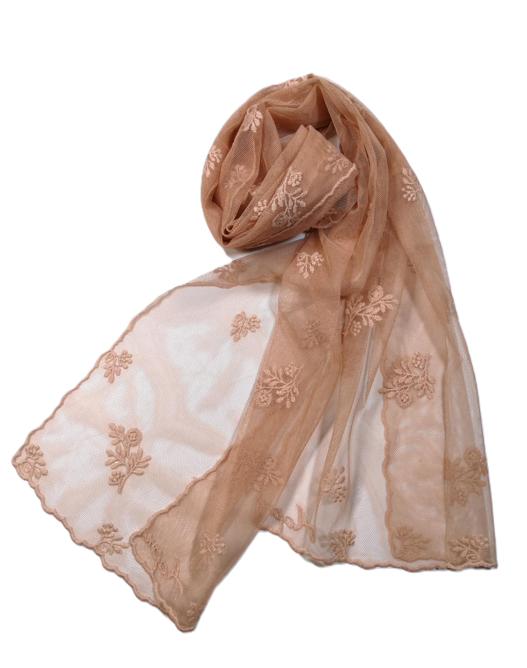 Shanlin Delicate Floral Embroidered Mesh Lace Scarf for Women
