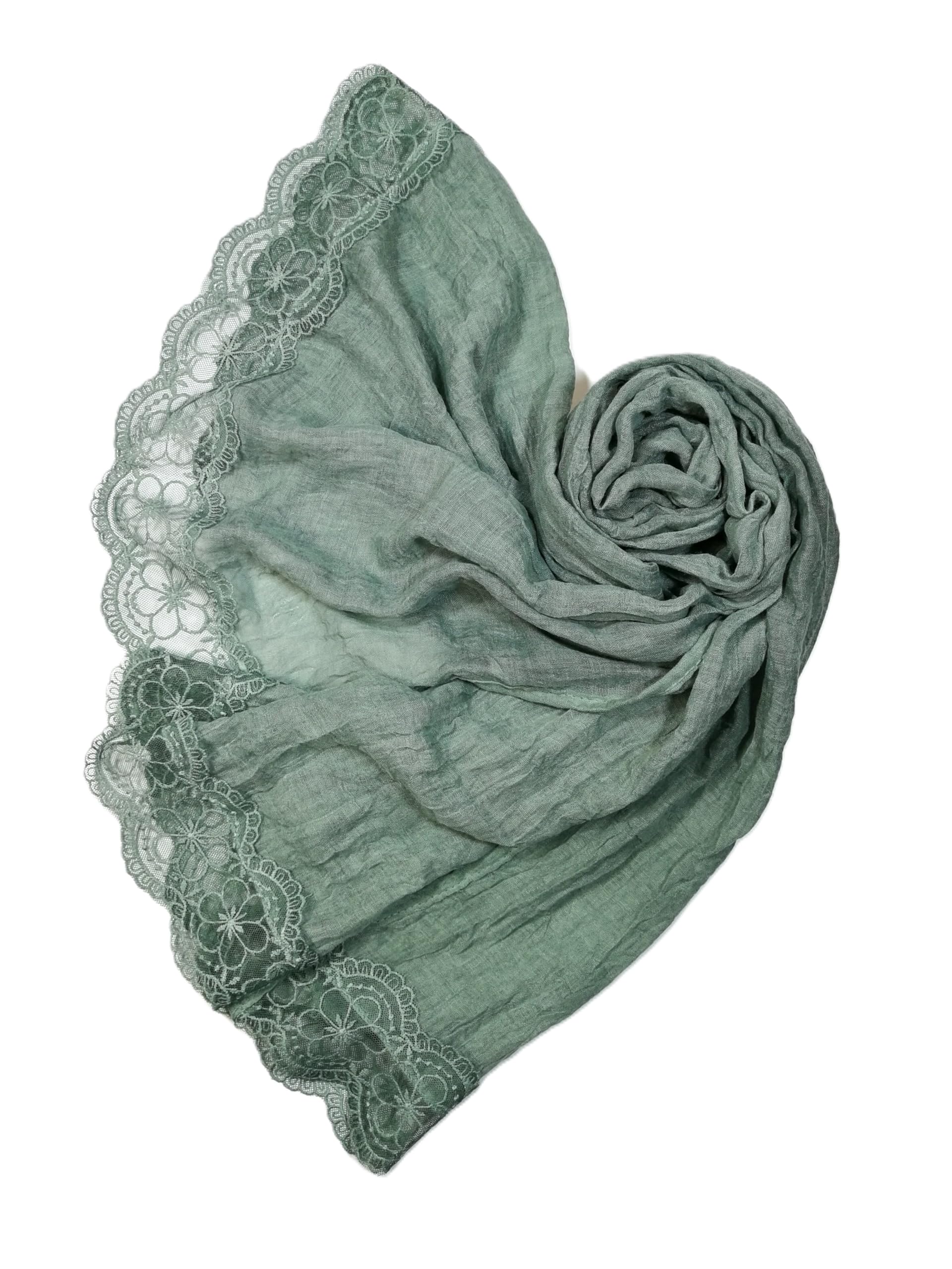 Shanlin Cotton Blend Solid Color Scarves with Elegant Lace Edge for Women