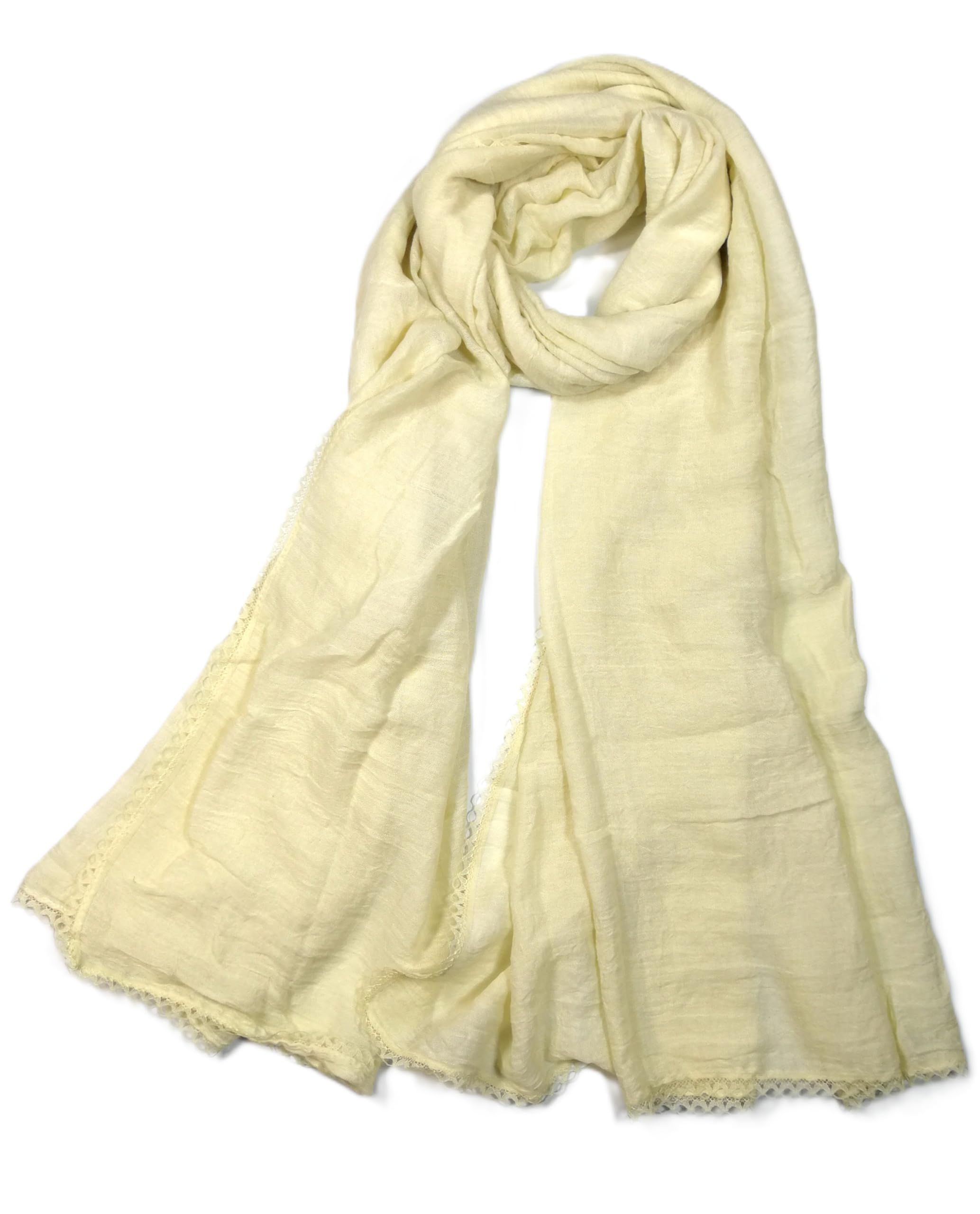 Shanlin Cotton Blend Solid Color Scarves with Elegant Lace Edge for Women