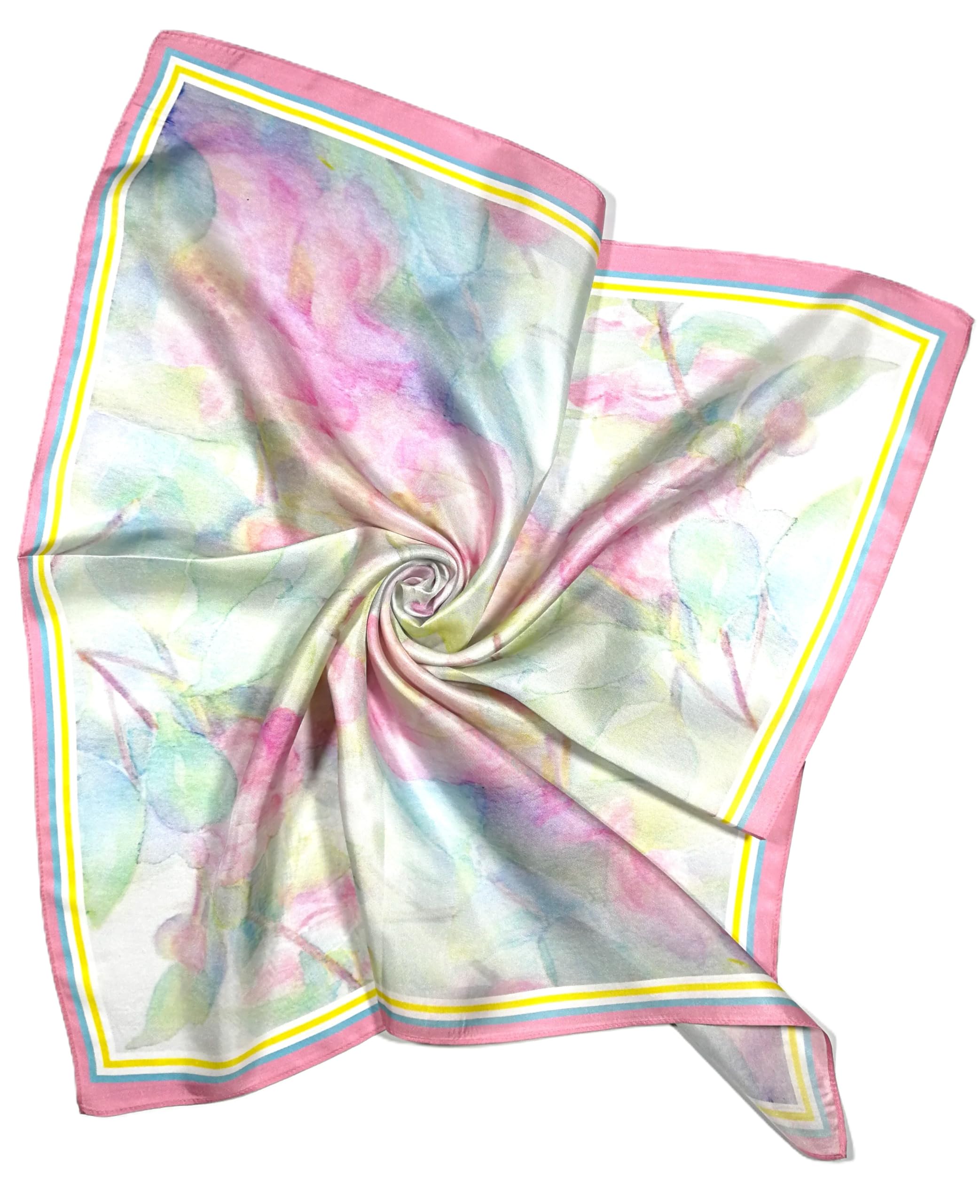 Shanlin 100% Mulberry Silk Twill Scarf Hand-Drawn Nature Print Square Silk Neckerchief Headscarf for Women (26"x26")