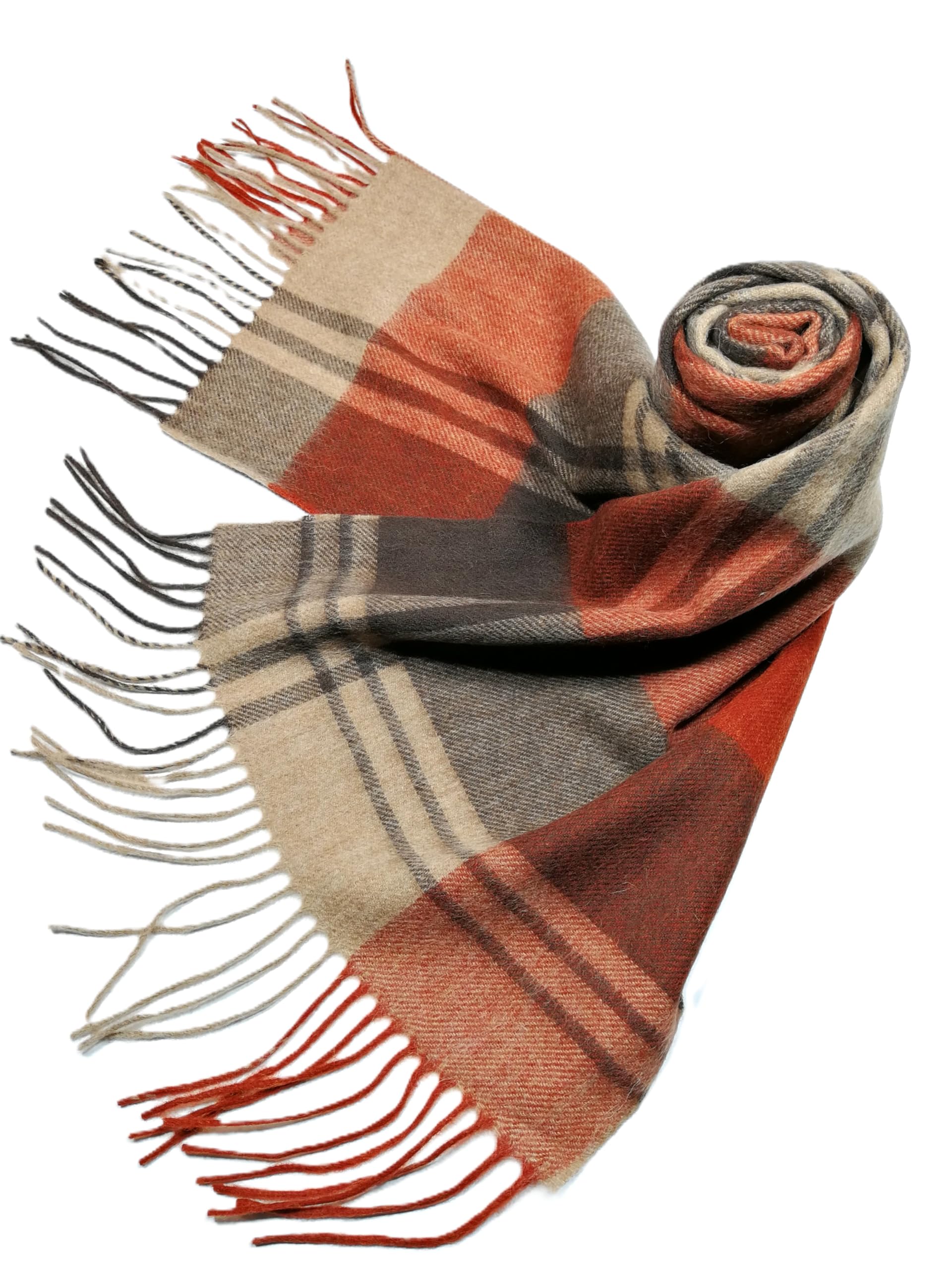 Shanlin 100% Australian Merino Wool Plaid Scarf for Men & Women – Soft, Warm, Lightweight Winter Wrap with Fringe