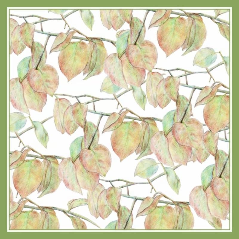 Shanlin 100% Mulberry Silk Twill Scarf Hand-Drawn Nature Print Square Silk Neckerchief Headscarf for Women (26"x26")