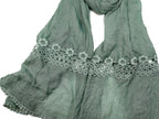 Shanlin Cotton Blend Solid Color Scarves with Elegant Lace Edge for Women