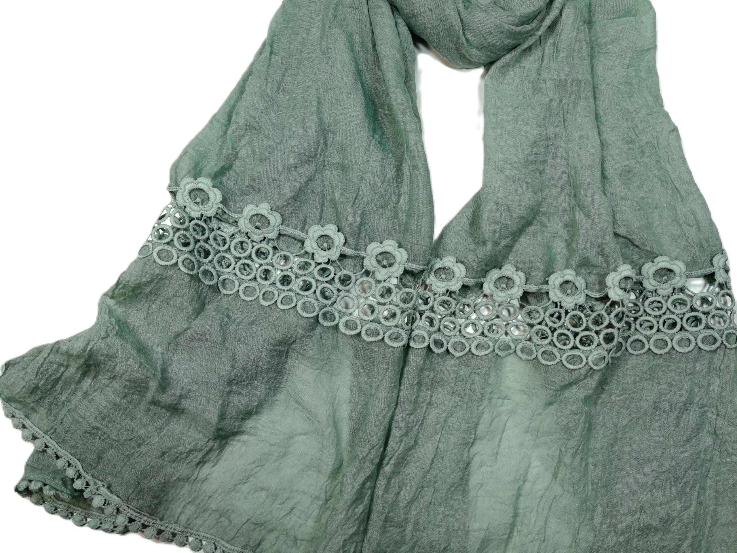 Shanlin Cotton Blend Solid Color Scarves with Elegant Lace Edge for Women