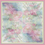 Shanlin 100% Mulberry Silk Twill Scarf Hand-Drawn Nature Print Square Silk Neckerchief Headscarf for Women (26"x26")