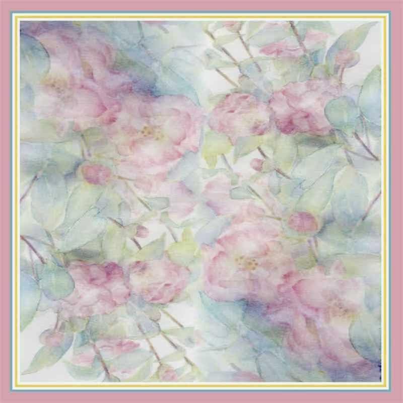 Shanlin 100% Mulberry Silk Twill Scarf Hand-Drawn Nature Print Square Silk Neckerchief Headscarf for Women (26"x26")