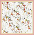 Shanlin 100% Mulberry Silk Twill Scarf Hand-Drawn Nature Print Square Silk Neckerchief Headscarf for Women (26"x26")