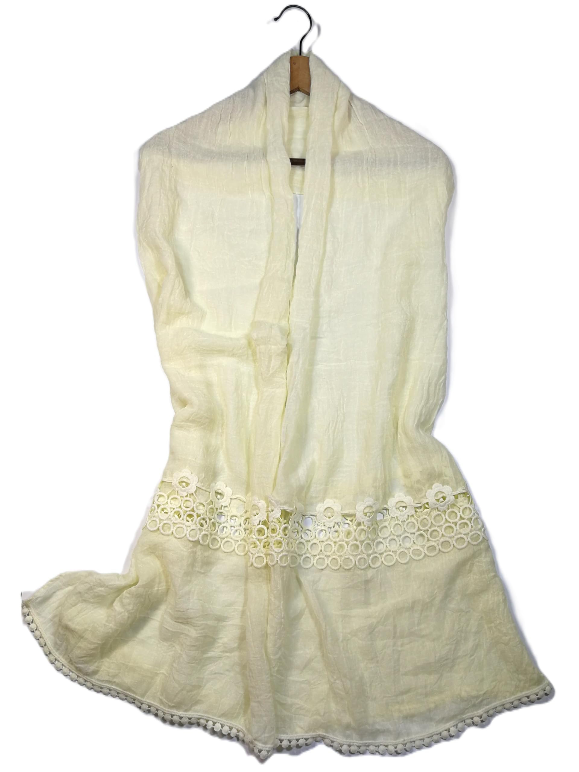 Shanlin Cotton Blend Solid Color Scarves with Elegant Lace Edge for Women