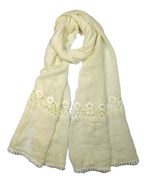 Shanlin Cotton Blend Solid Color Scarves with Elegant Lace Edge for Women