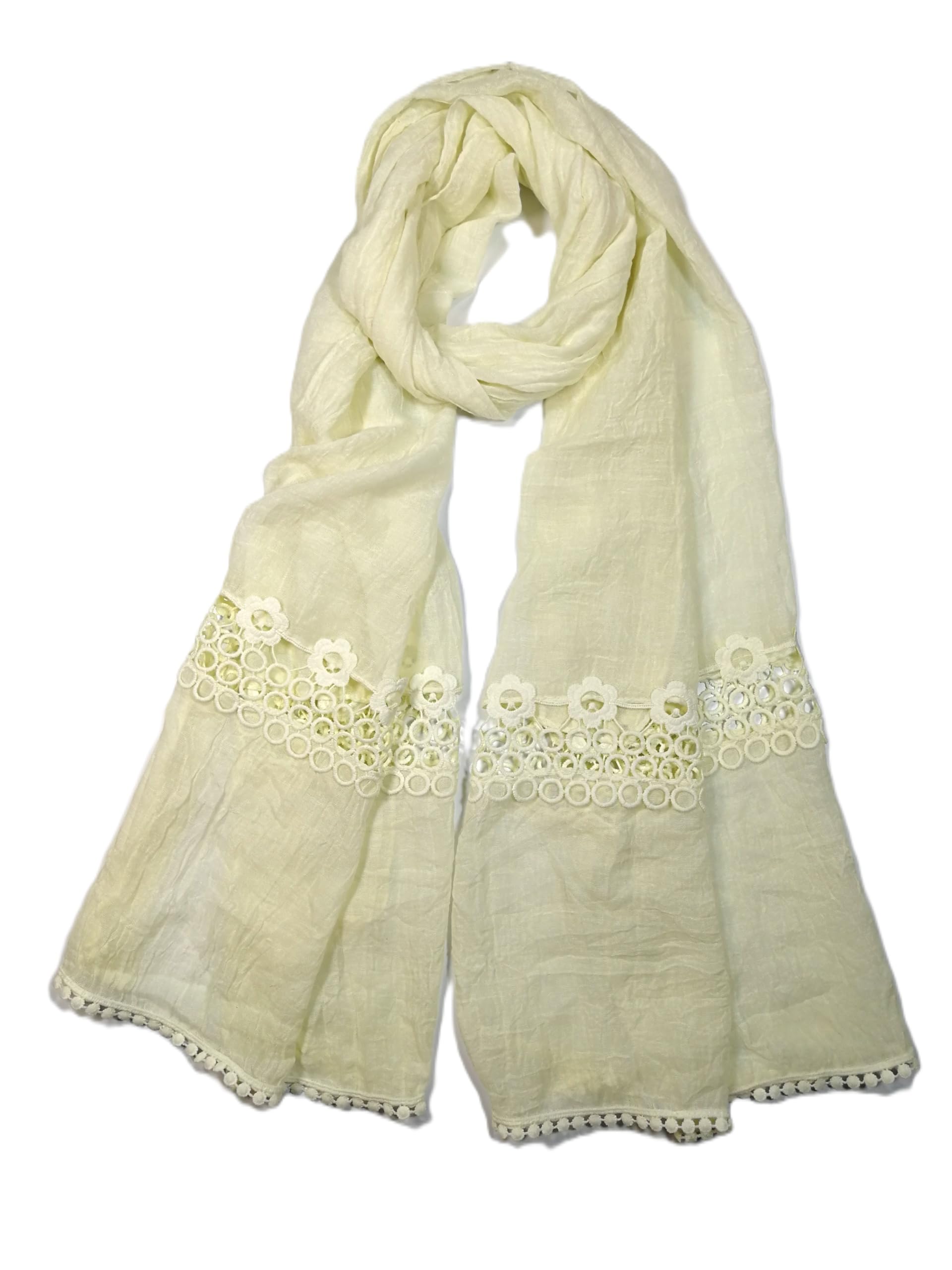 Shanlin Cotton Blend Solid Color Scarves with Elegant Lace Edge for Women