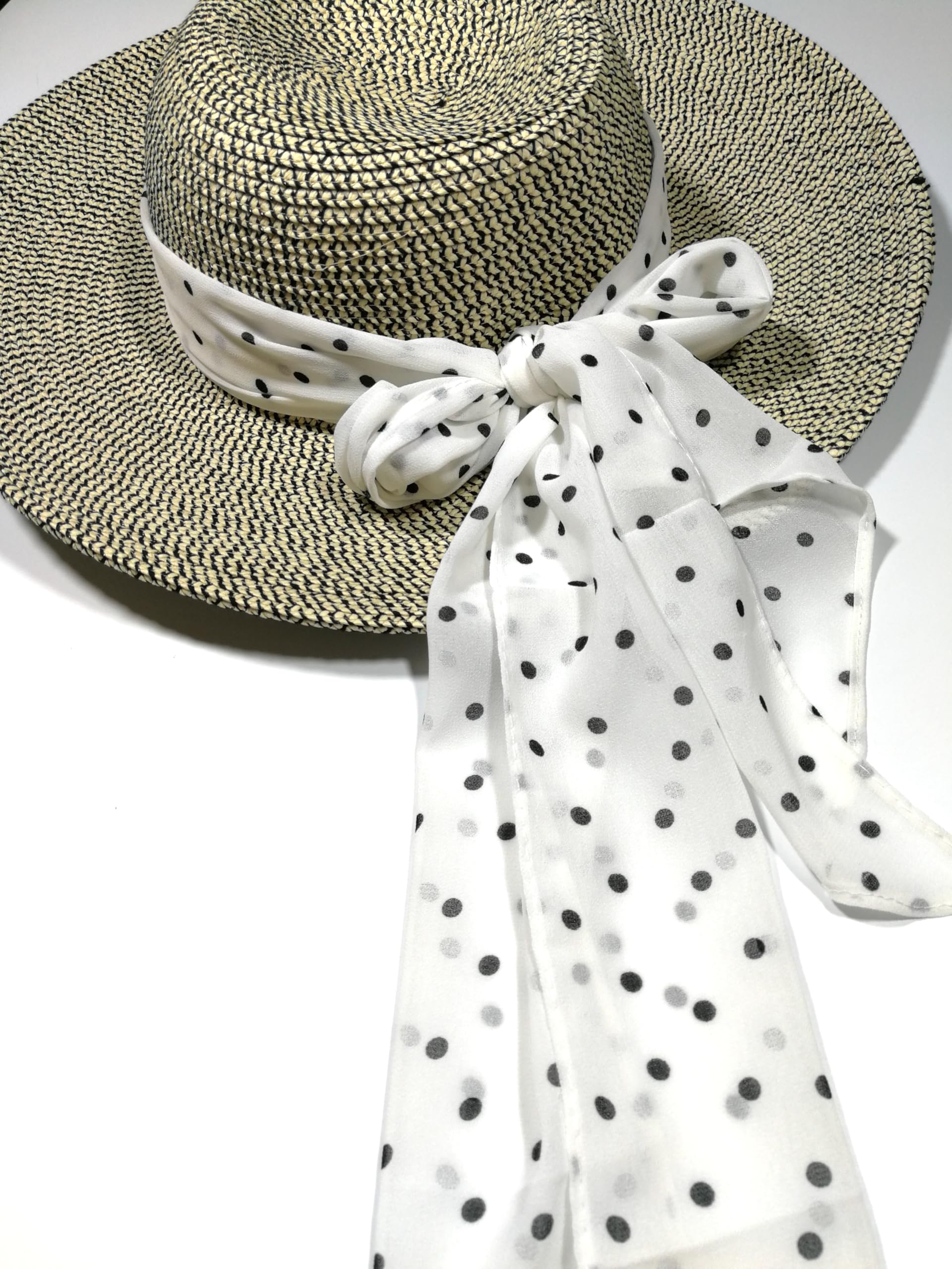 Shanlin Vintage Polka Dot Chiffon Skinny Scarf – Lightweight Retro Long Ribbon for Neck, Hair, Hat