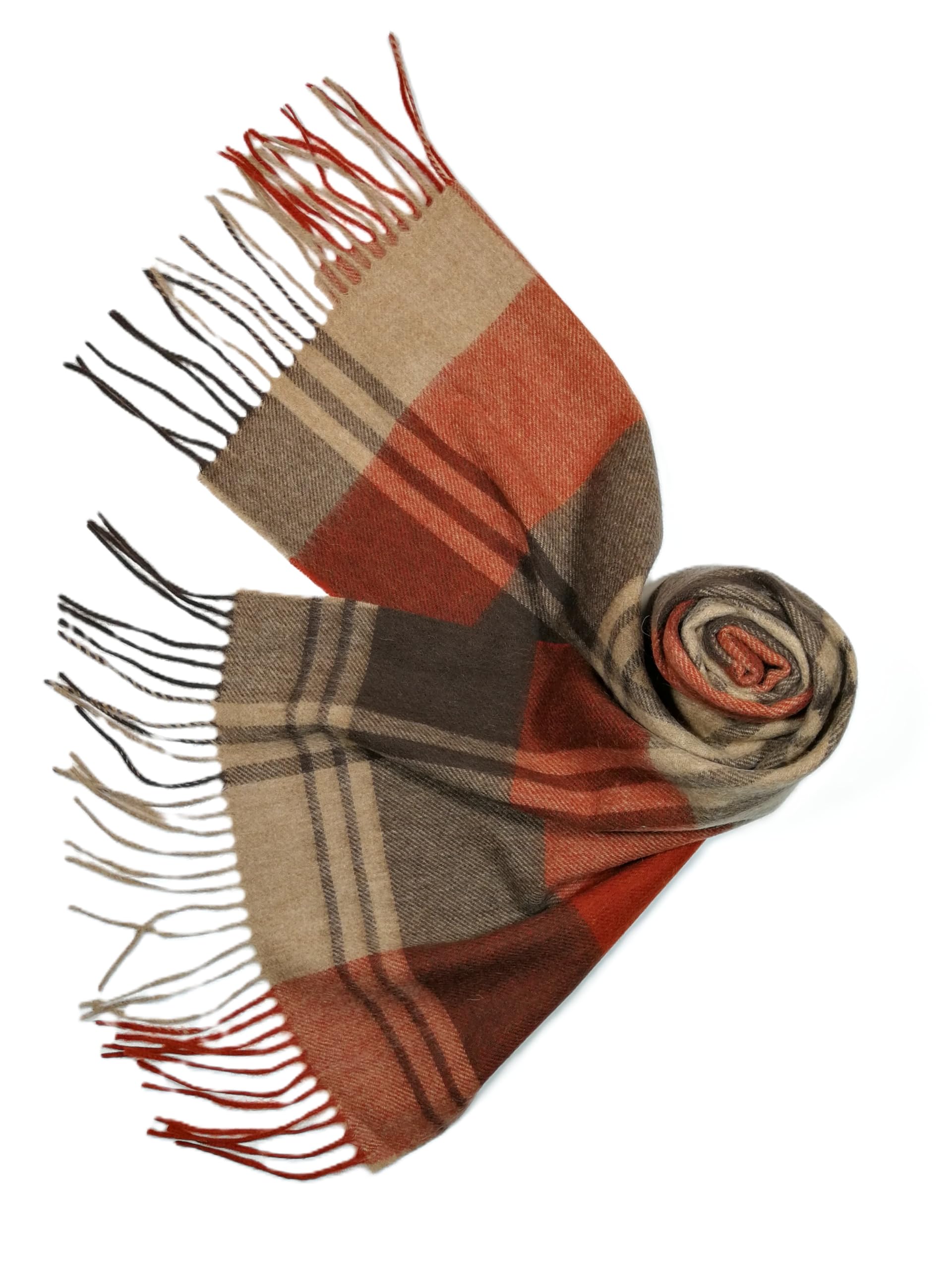 Shanlin 100% Australian Merino Wool Plaid Scarf for Men & Women – Soft, Warm, Lightweight Winter Wrap with Fringe
