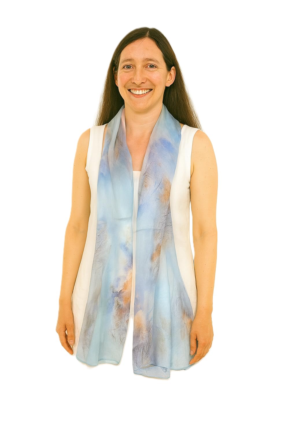 Shanlin 100% Mulberry Silk Chiffon Floral Long Scarf for Travel, Office, Wedding & Daily Wear 180 x 65 cm