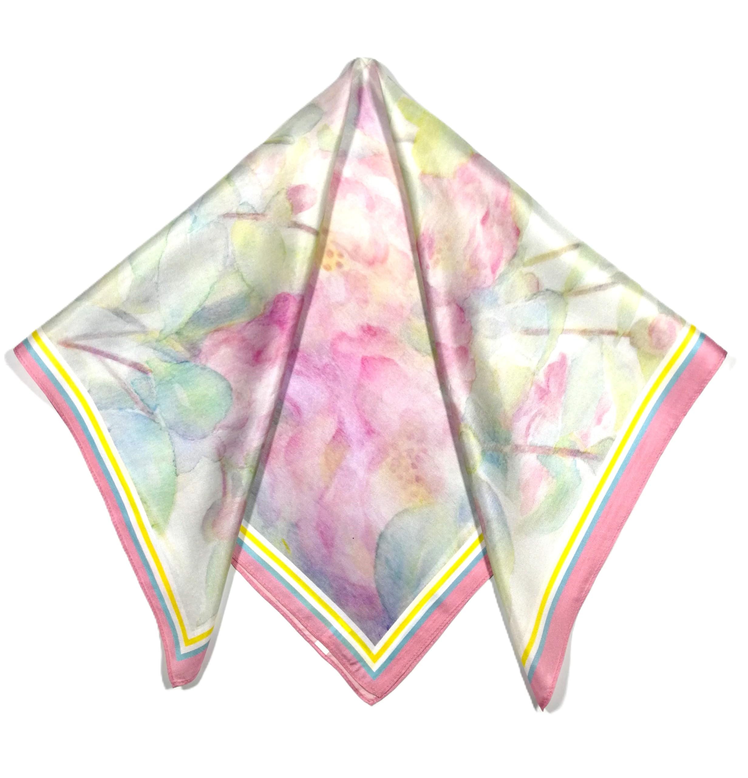 Shanlin 100% Mulberry Silk Twill Scarf Hand-Drawn Nature Print Square Silk Neckerchief Headscarf for Women (26"x26")