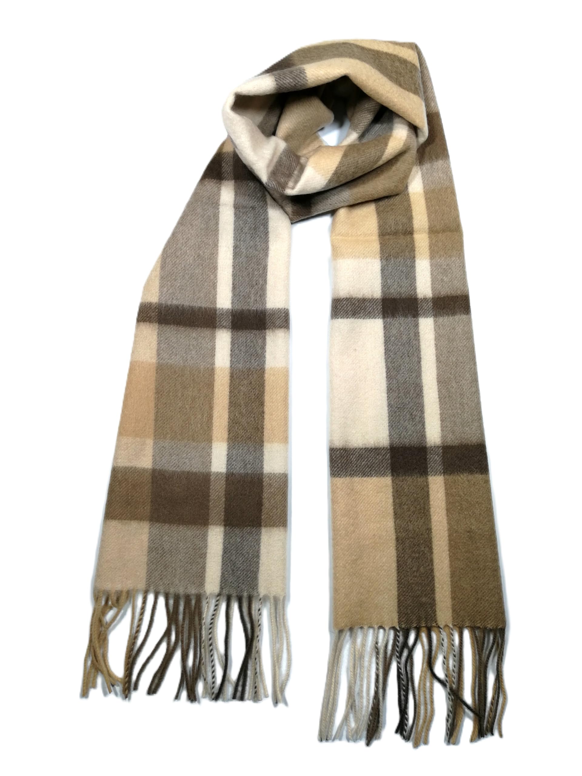 Shanlin 100% Australian Merino Wool Plaid Scarf for Men & Women – Soft, Warm, Lightweight Winter Wrap with Fringe