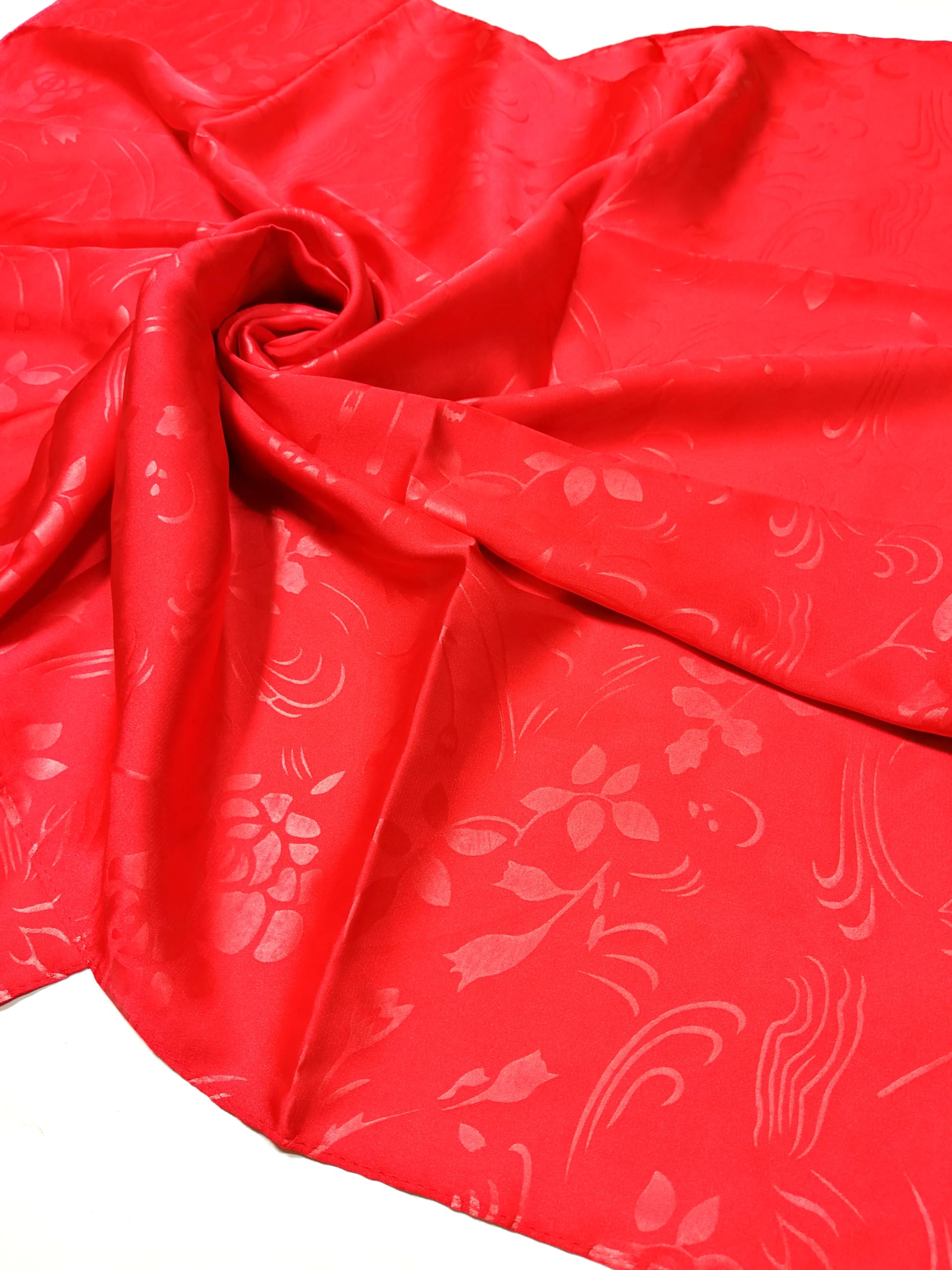 Shanlin Floral Pattern Solid Color Silk Feel Square Scarves (27.5"X27.5")