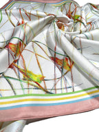 Shanlin 100% Mulberry Silk Twill Scarf Hand-Drawn Nature Print Square Silk Neckerchief Headscarf for Women (26"x26")