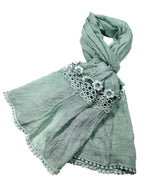 Shanlin Cotton Blend Solid Color Scarves with Elegant Lace Edge for Women