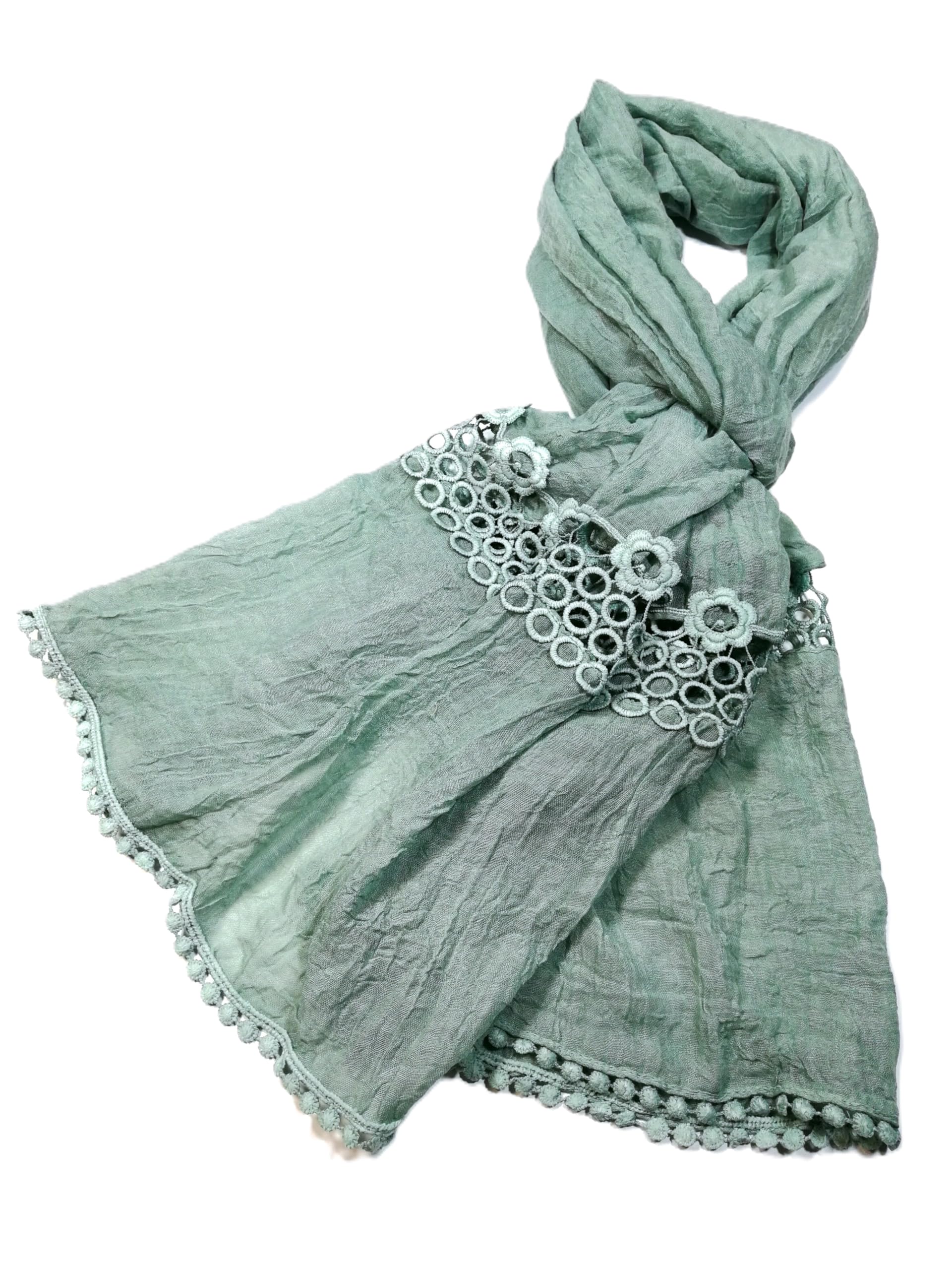 Shanlin Cotton Blend Solid Color Scarves with Elegant Lace Edge for Women