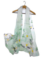 Shanlin 100% Mulberry Silk Chiffon Floral Long Scarf for Travel, Office, Wedding & Daily Wear 180 x 65 cm