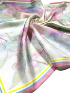 Shanlin 100% Mulberry Silk Twill Scarf Hand-Drawn Nature Print Square Silk Neckerchief Headscarf for Women (26"x26")