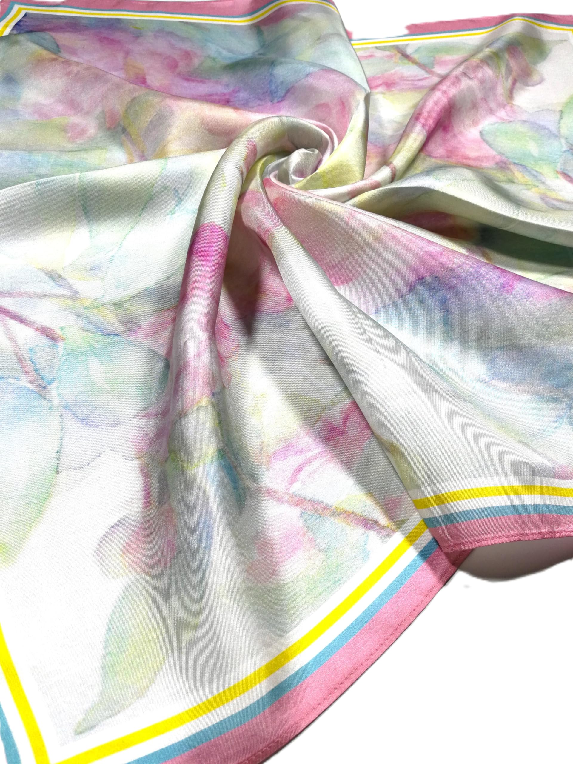 Shanlin 100% Mulberry Silk Twill Scarf Hand-Drawn Nature Print Square Silk Neckerchief Headscarf for Women (26"x26")