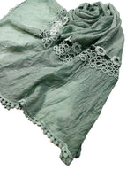 Shanlin Cotton Blend Solid Color Scarves with Elegant Lace Edge for Women