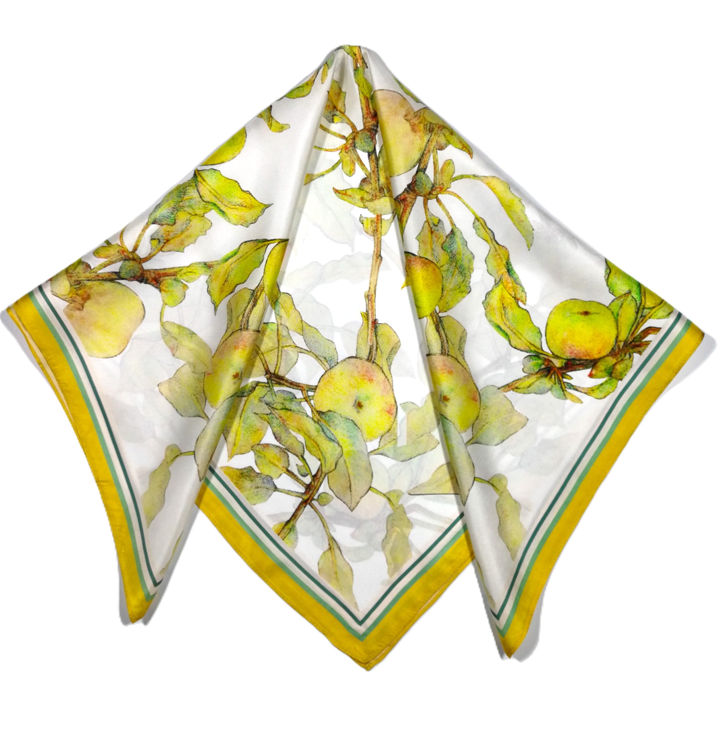 Shanlin 100% Mulberry Silk Twill Scarf Hand-Drawn Nature Print Square Silk Neckerchief Headscarf for Women (26"x26")