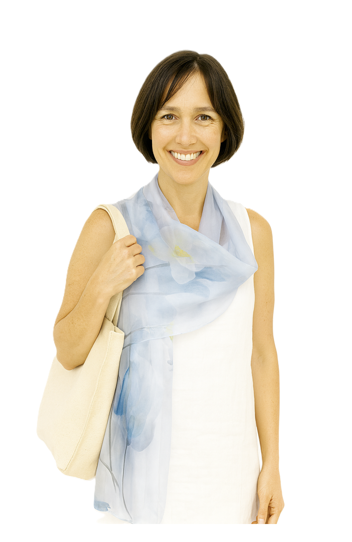 Shanlin 100% Mulberry Silk Chiffon Floral Long Scarf for Travel, Office, Wedding & Daily Wear 180 x 65 cm