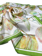 Shanlin 100% Mulberry Silk Twill Scarf Hand-Drawn Nature Print Square Silk Neckerchief Headscarf for Women (26"x26")