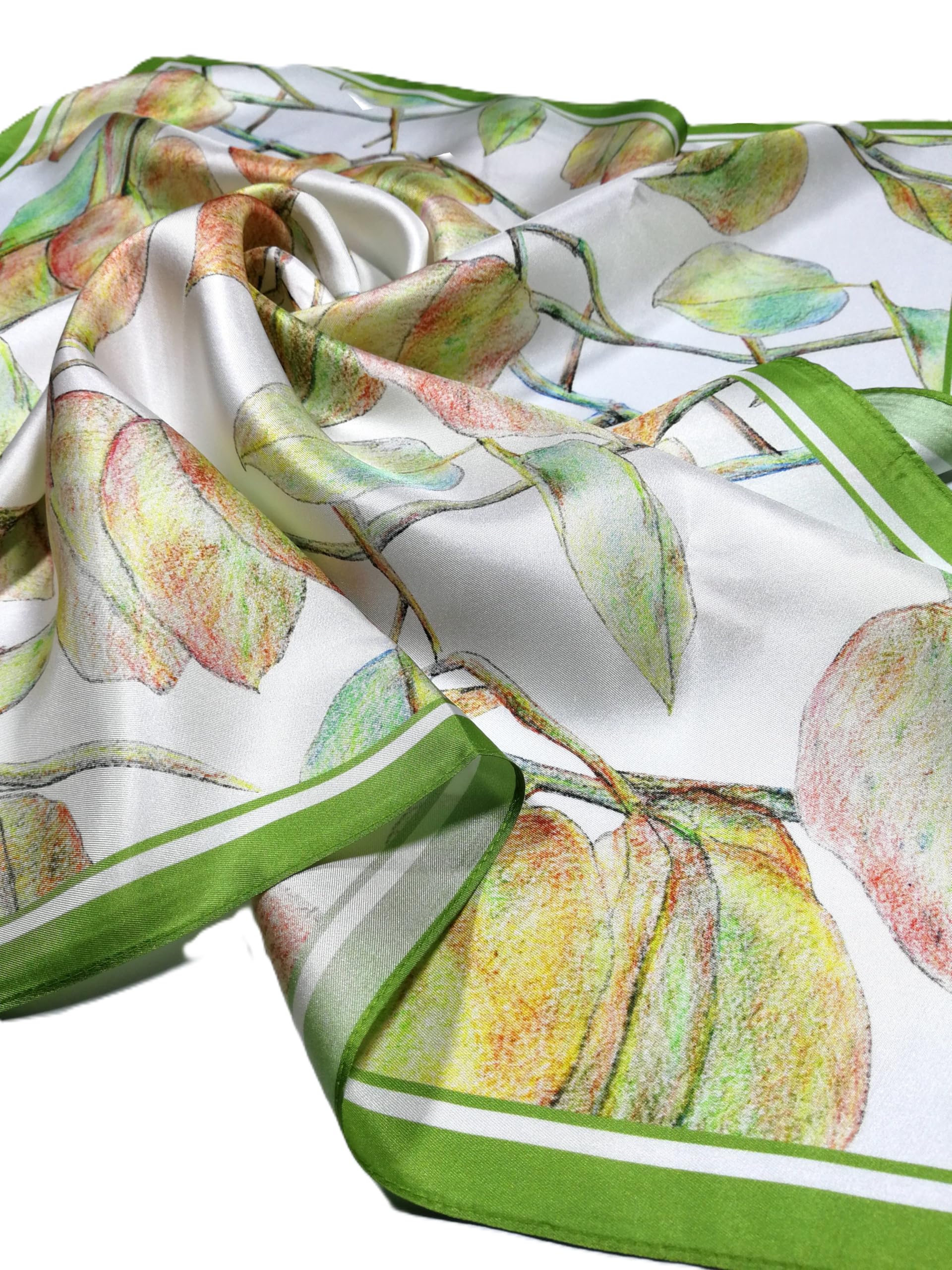 Shanlin 100% Mulberry Silk Twill Scarf Hand-Drawn Nature Print Square Silk Neckerchief Headscarf for Women (26"x26")
