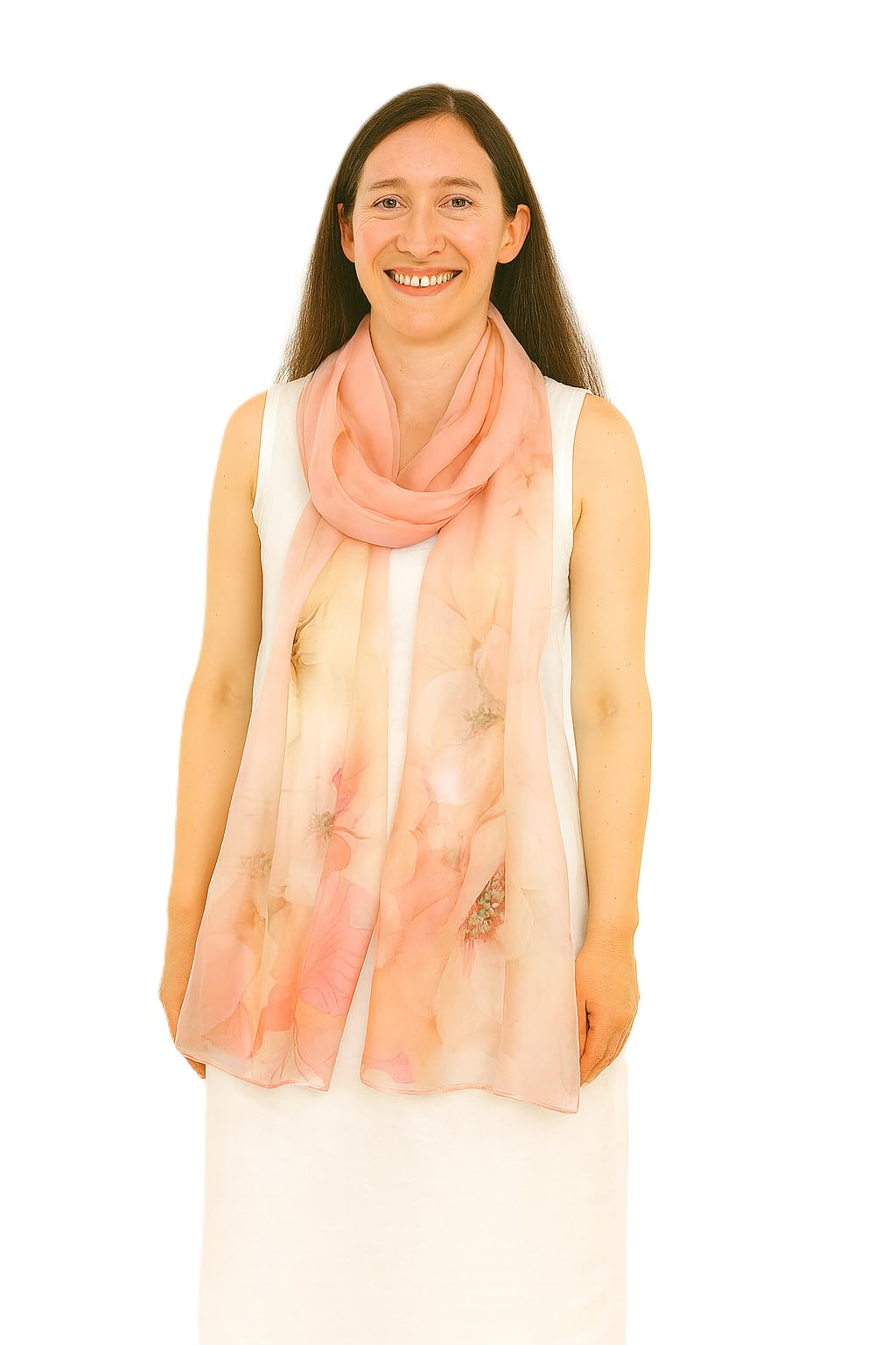 Shanlin 100% Mulberry Silk Chiffon Floral Long Scarf for Travel, Office, Wedding & Daily Wear 180 x 65 cm