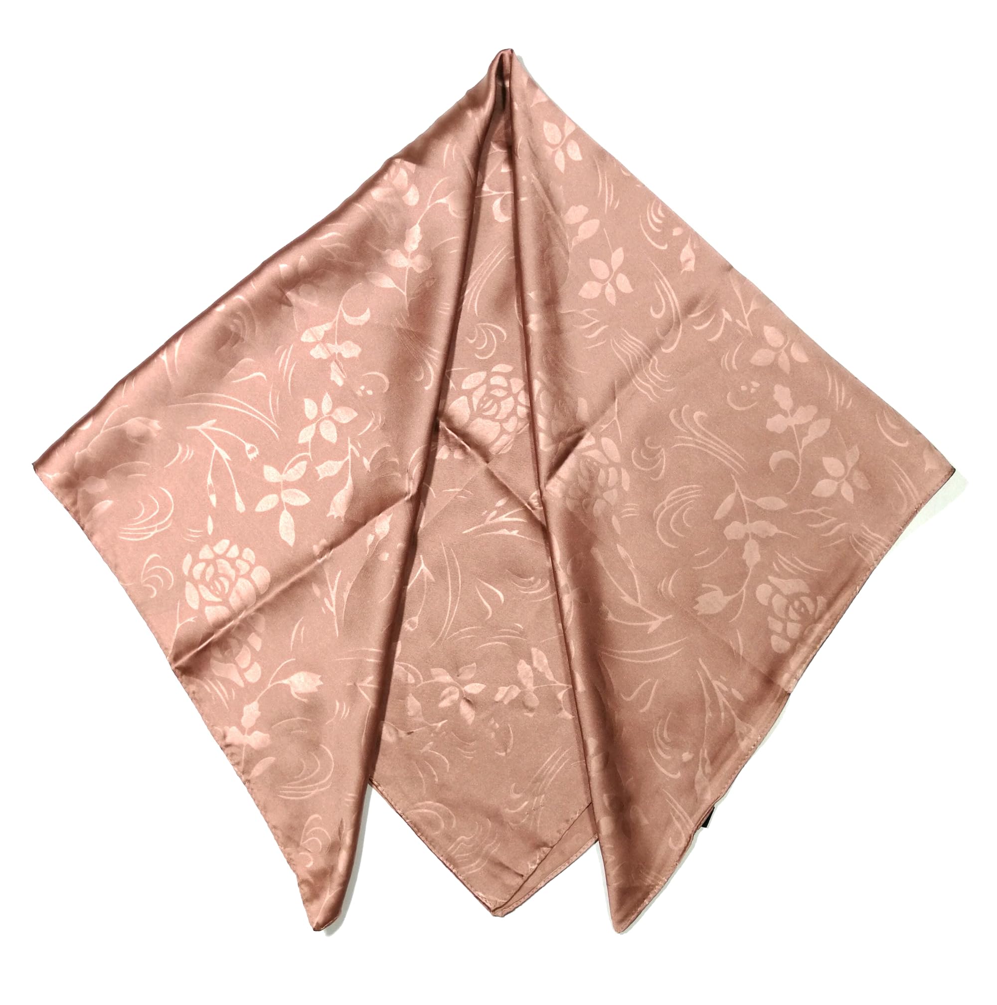 Shanlin Floral Pattern Solid Color Silk Feel Square Scarves (27.5"X27.5")