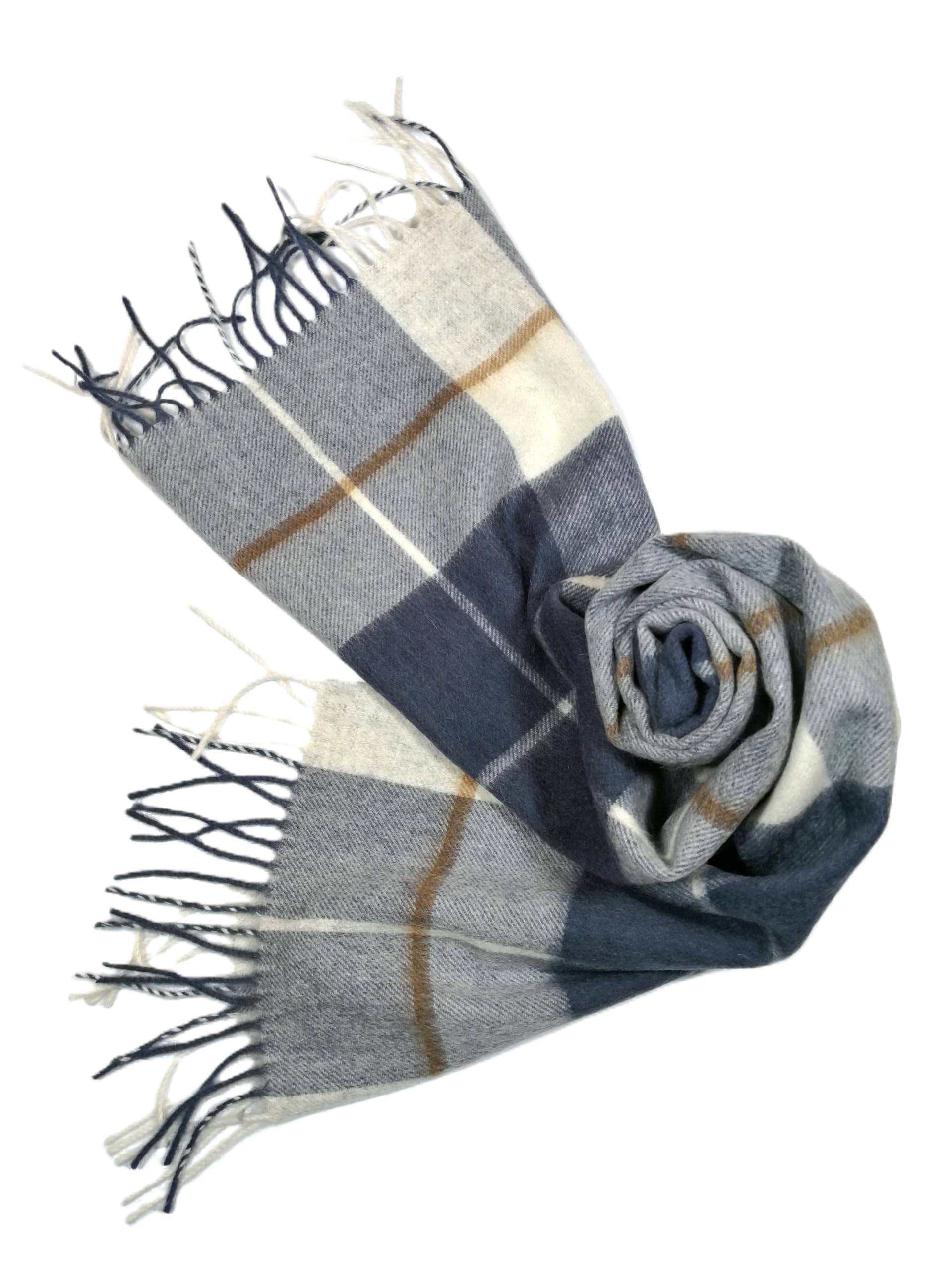 Shanlin 100% Australian Merino Wool Plaid Scarf for Men & Women – Soft, Warm, Lightweight Winter Wrap with Fringe