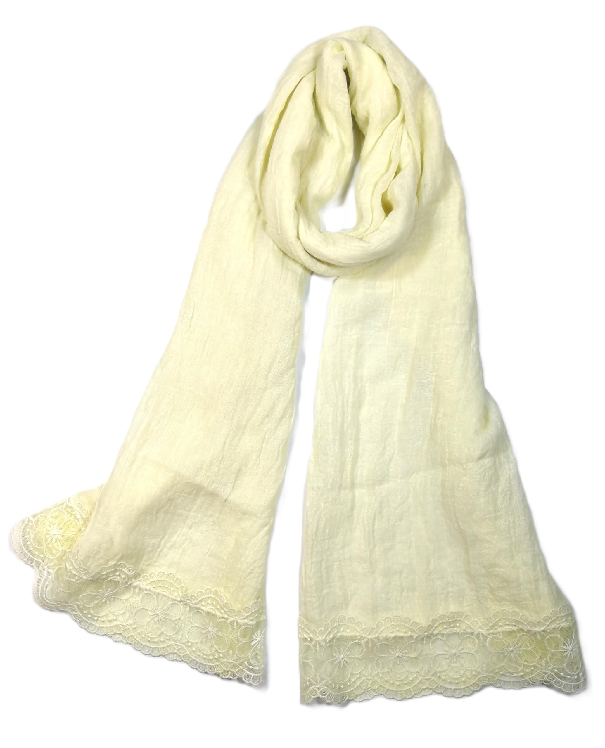 Shanlin Cotton Blend Solid Color Scarves with Elegant Lace Edge for Women