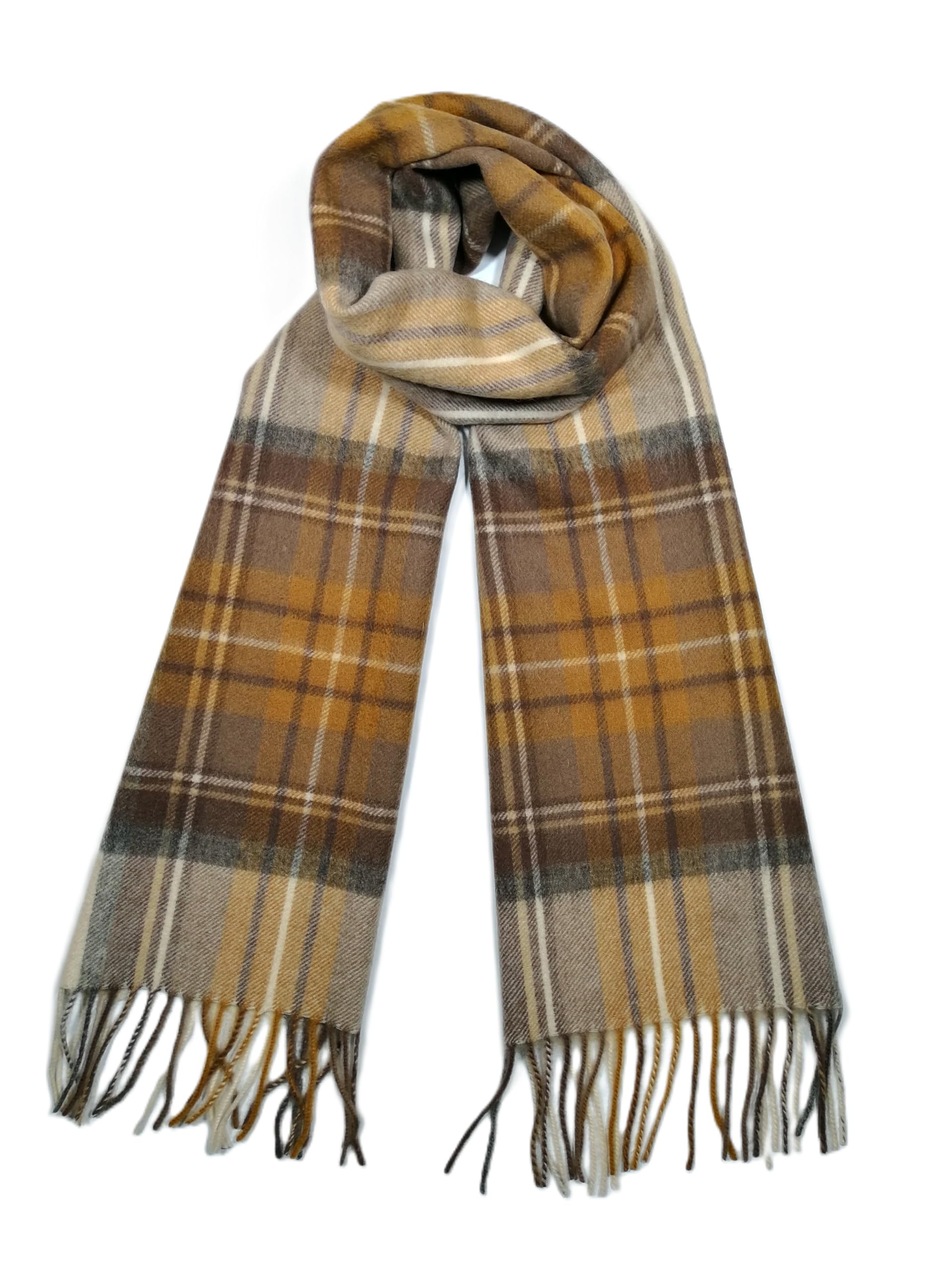 Shanlin 100% Australian Merino Wool Plaid Scarf for Men & Women – Soft, Warm, Lightweight Winter Wrap with Fringe