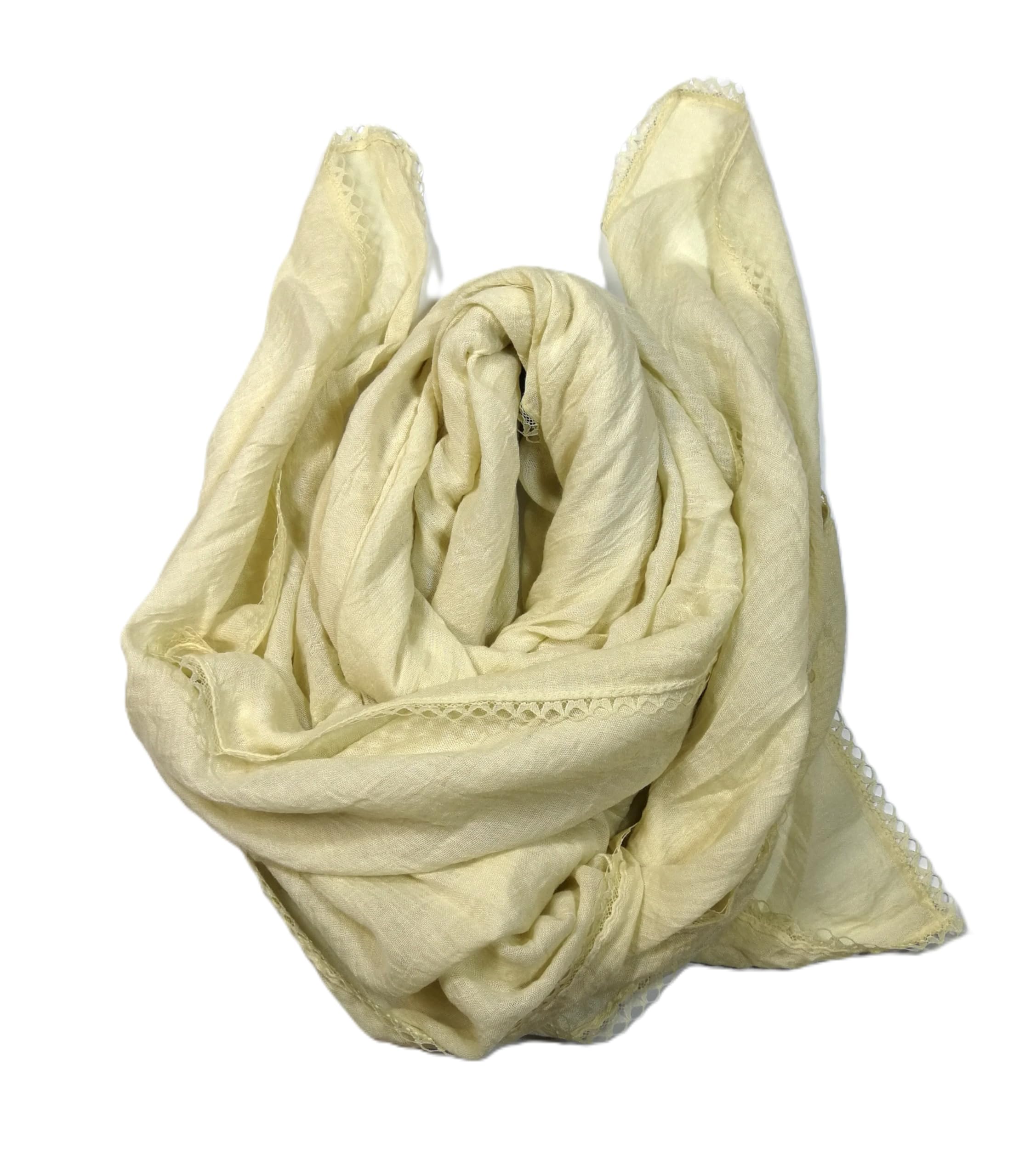 Shanlin Cotton Blend Solid Color Scarves with Elegant Lace Edge for Women