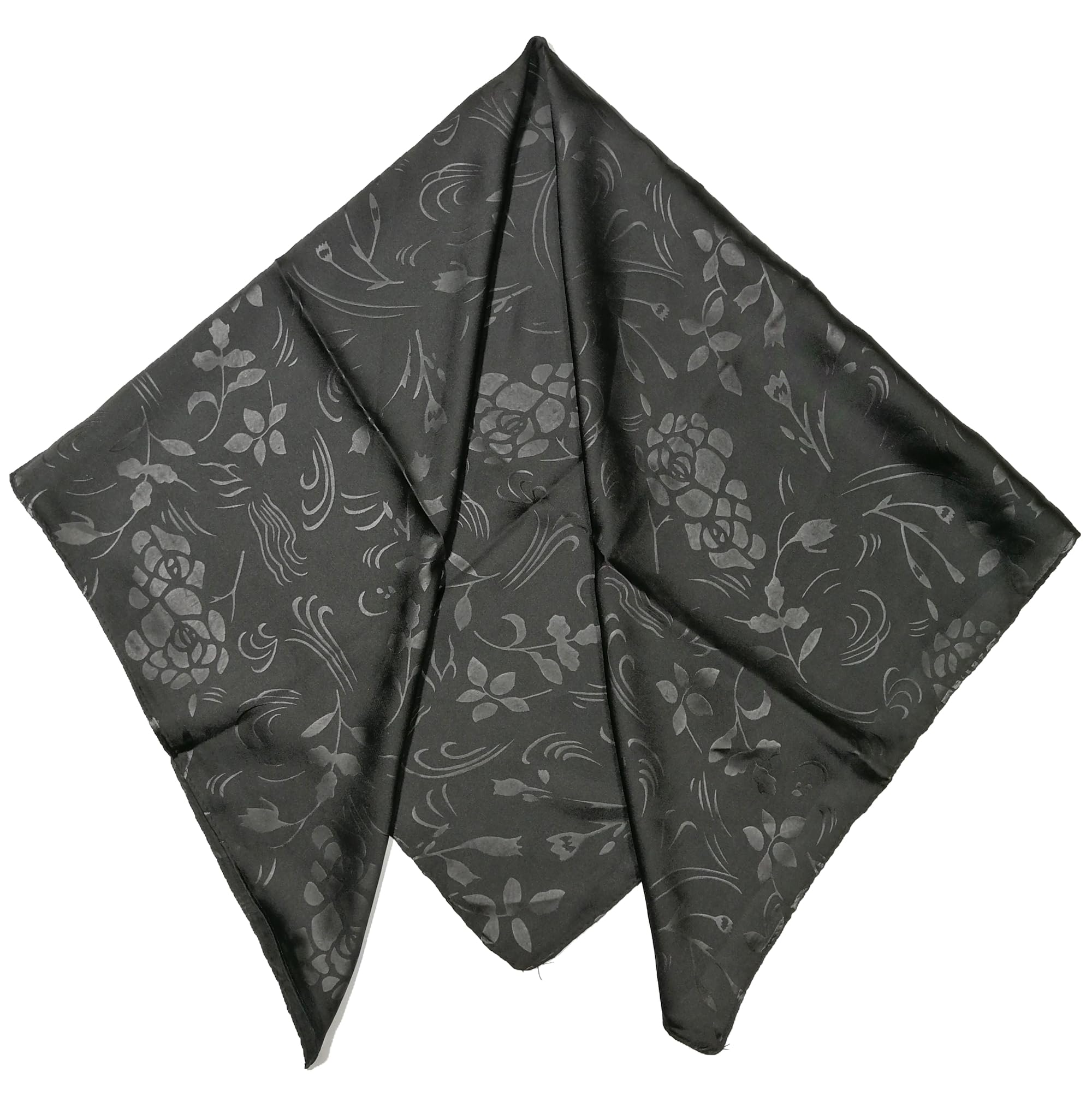 Shanlin Floral Pattern Solid Color Silk Feel Square Scarves (27.5"X27.5")