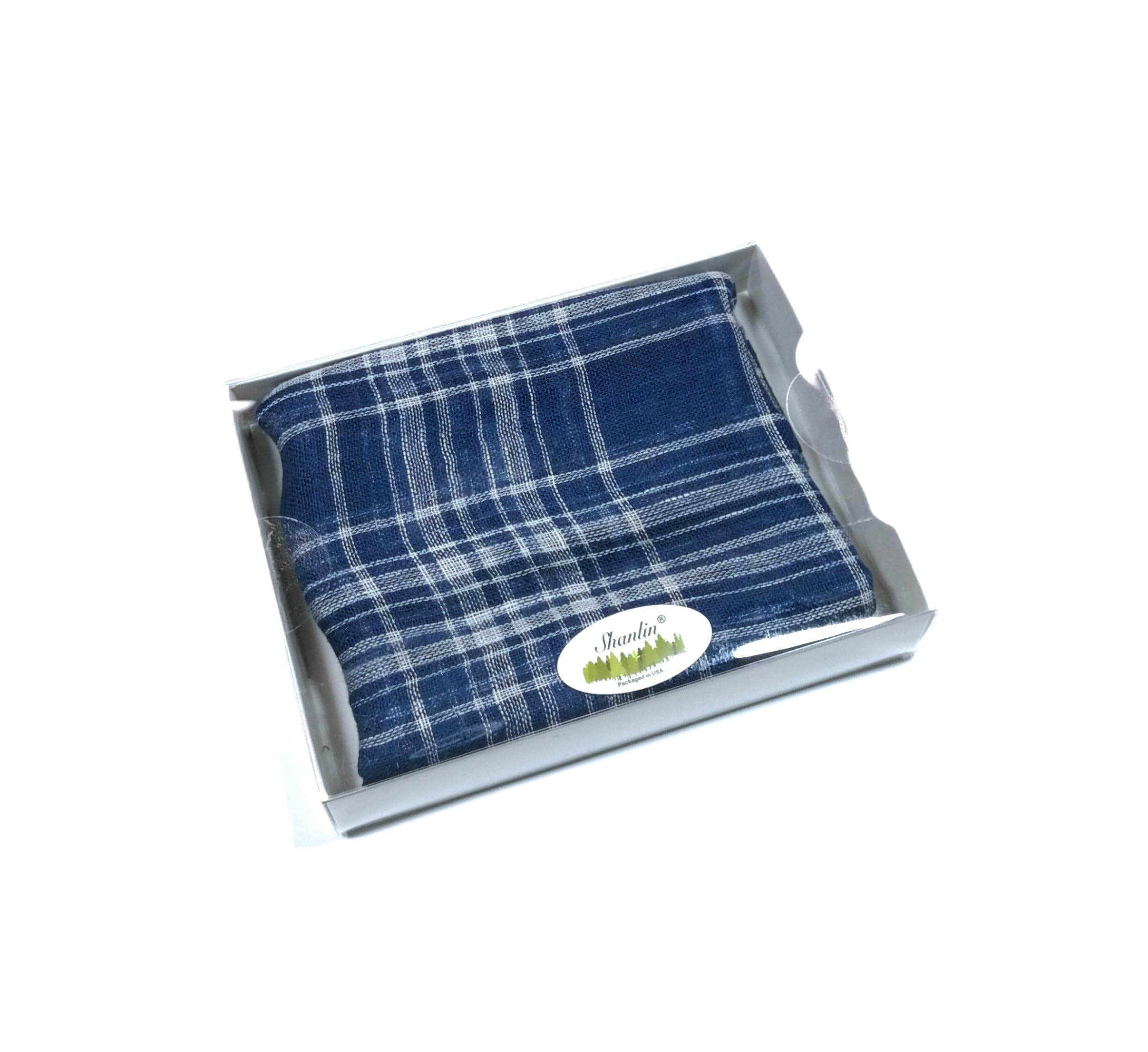 Shanlin Unisex 100% Linen Scarves for Men and Women (Plaid & Stripes)