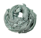 Shanlin Cotton Blend Solid Color Scarves with Elegant Lace Edge for Women