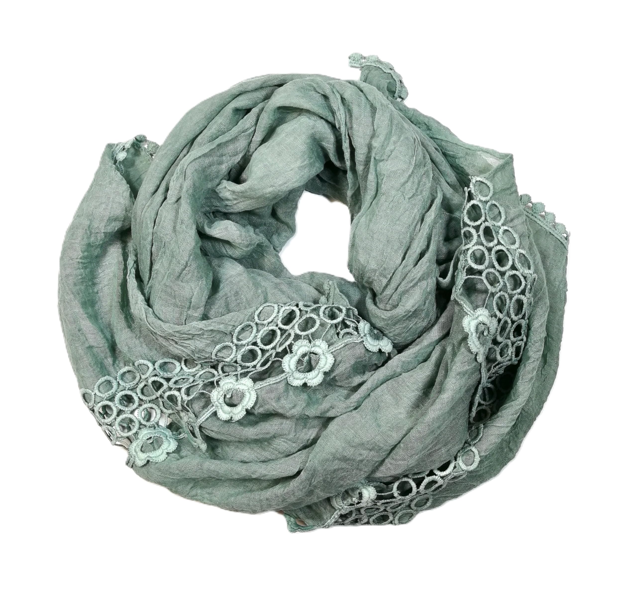 Shanlin Cotton Blend Solid Color Scarves with Elegant Lace Edge for Women