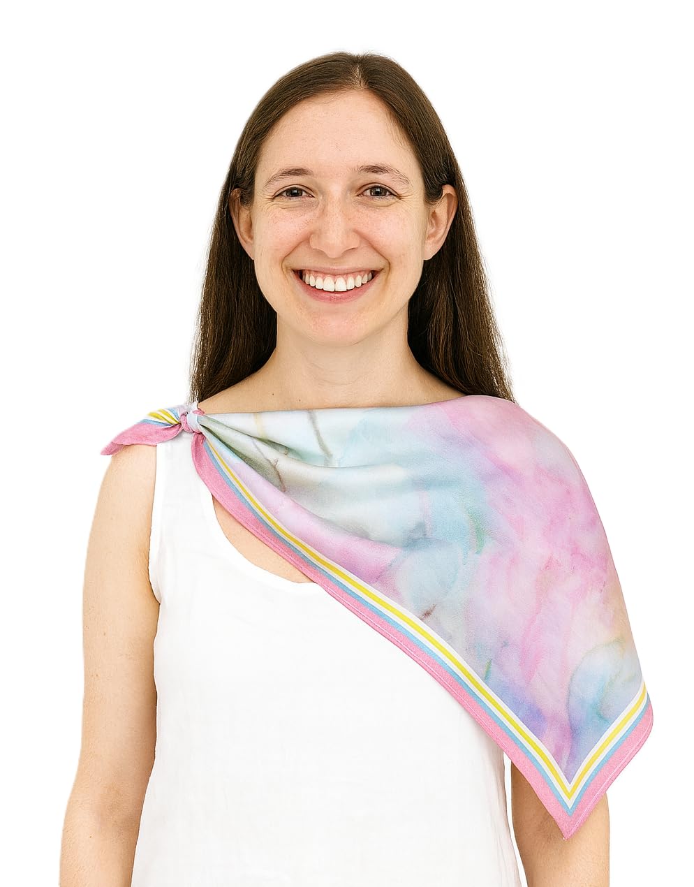Shanlin 100% Mulberry Silk Twill Scarf Hand-Drawn Nature Print Square Silk Neckerchief Headscarf for Women (26"x26")