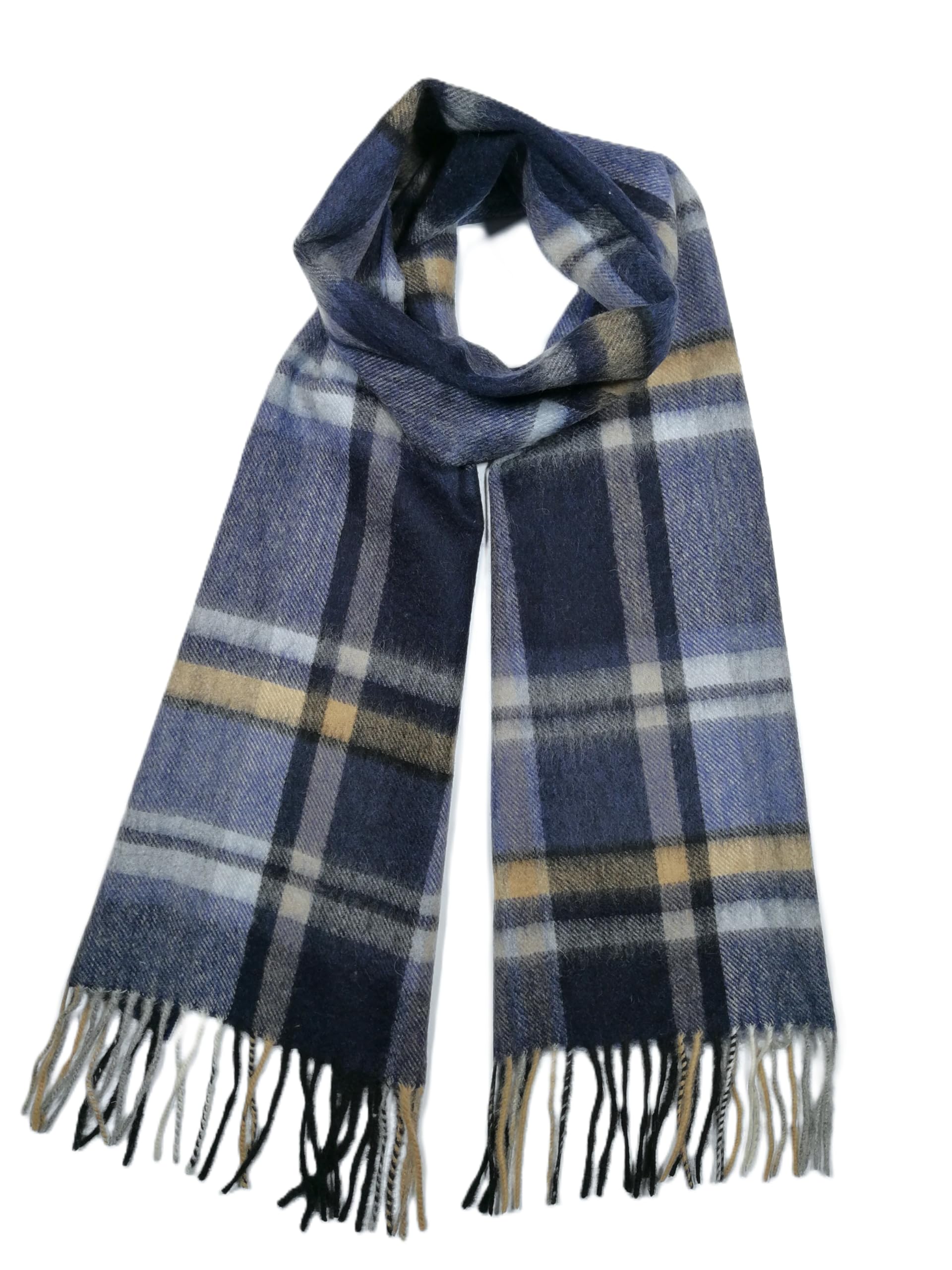 Shanlin 100% Australian Merino Wool Plaid Scarf for Men & Women – Soft, Warm, Lightweight Winter Wrap with Fringe
