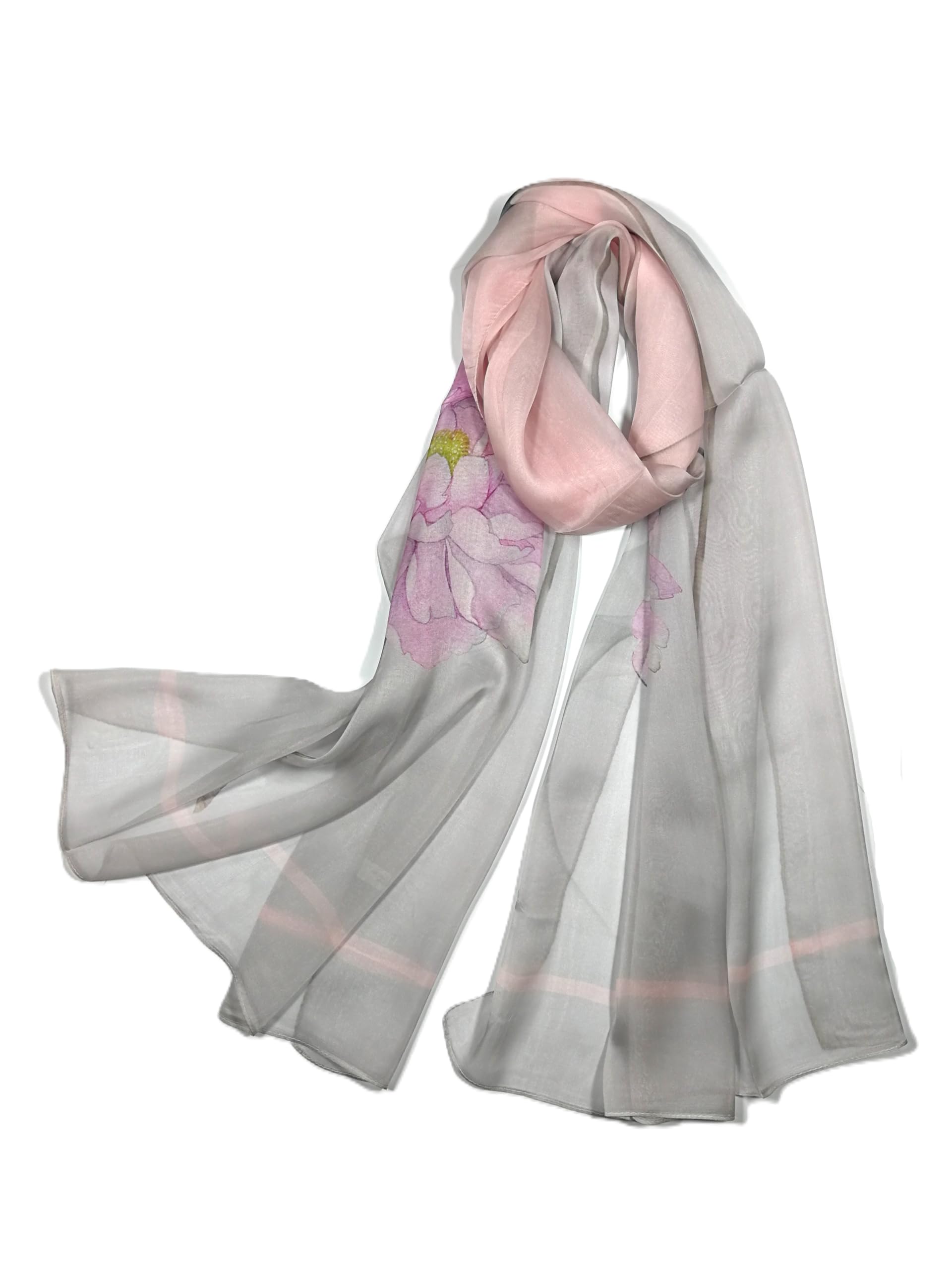 Shanlin 100% Mulberry Silk Chiffon Floral Long Scarf for Travel, Office, Wedding & Daily Wear 180 x 65 cm