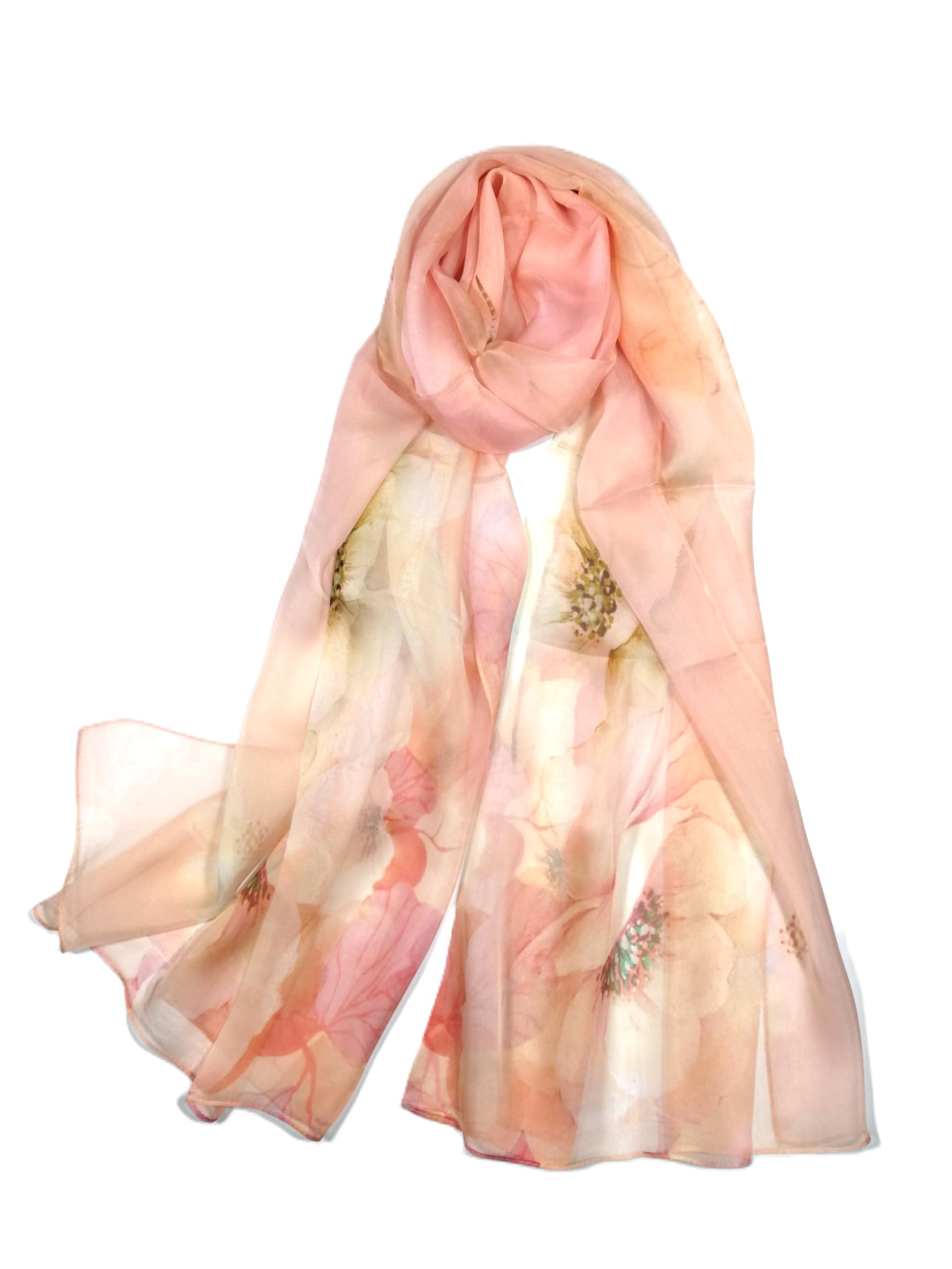 Shanlin 100% Mulberry Silk Chiffon Floral Long Scarf for Travel, Office, Wedding & Daily Wear 180 x 65 cm