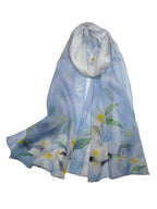 Shanlin 100% Mulberry Silk Chiffon Floral Long Scarf for Travel, Office, Wedding & Daily Wear 180 x 65 cm