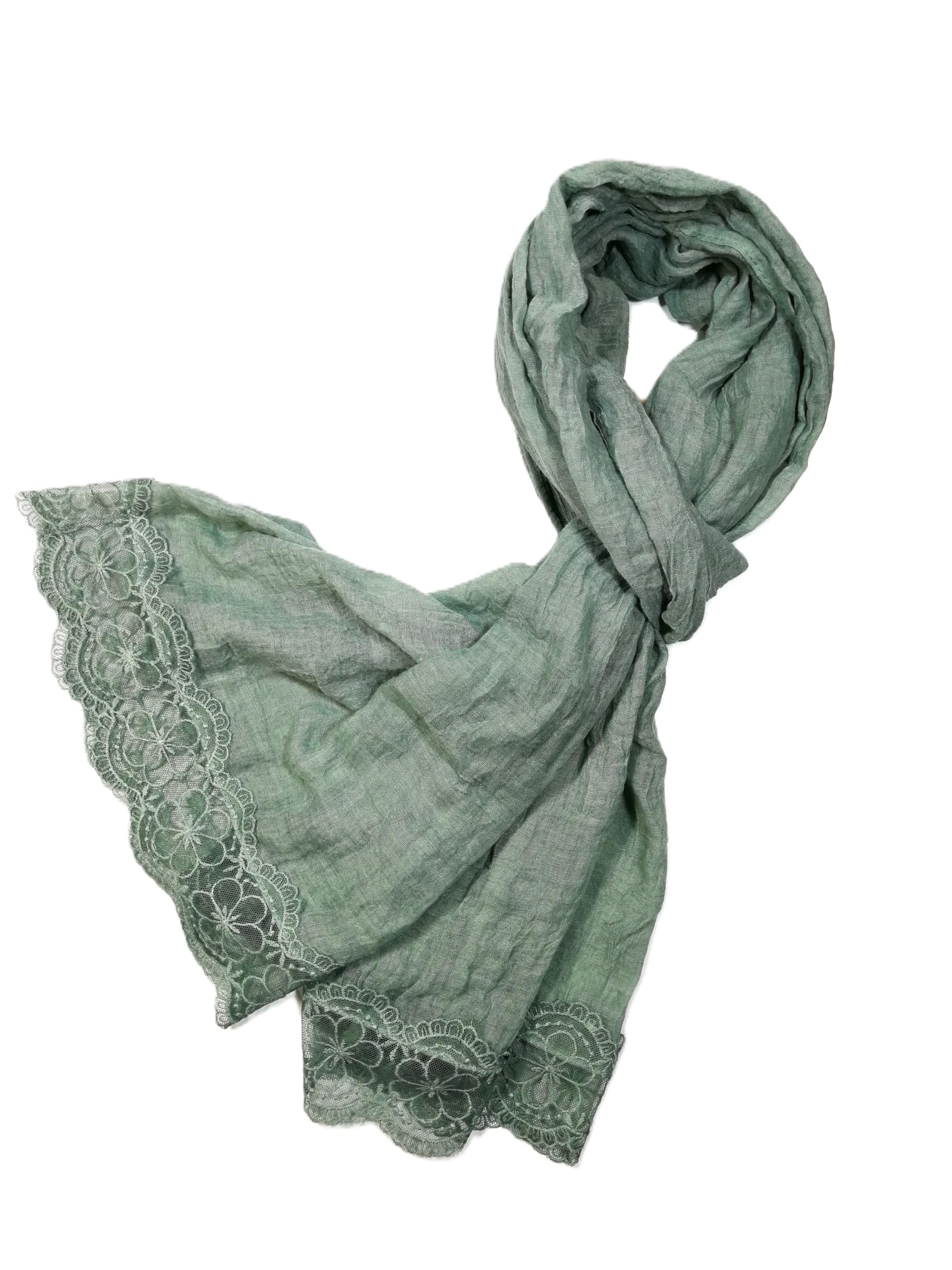 Shanlin Cotton Blend Solid Color Scarves with Elegant Lace Edge for Women