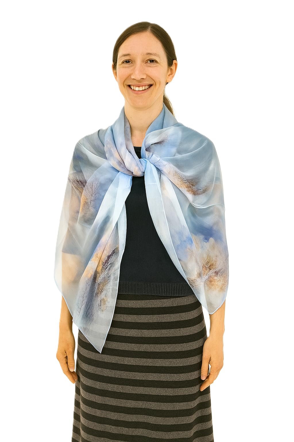 Shanlin 100% Mulberry Silk Chiffon Floral Long Scarf for Travel, Office, Wedding & Daily Wear 180 x 65 cm